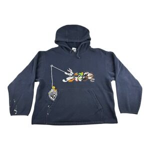 Warner Bros. 1999 Hoodie Unisex M Navy Blue Cotton Looney Tunes Distressed